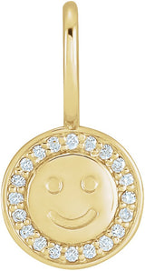 14K Gold Round Natural Diamond Smiley Face Pendant - Yellow Gold