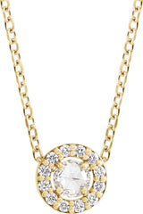 14K Gold Round Natural Diamond Halo-Style Rose-Cut Necklace or Pendant - Yellow Gold