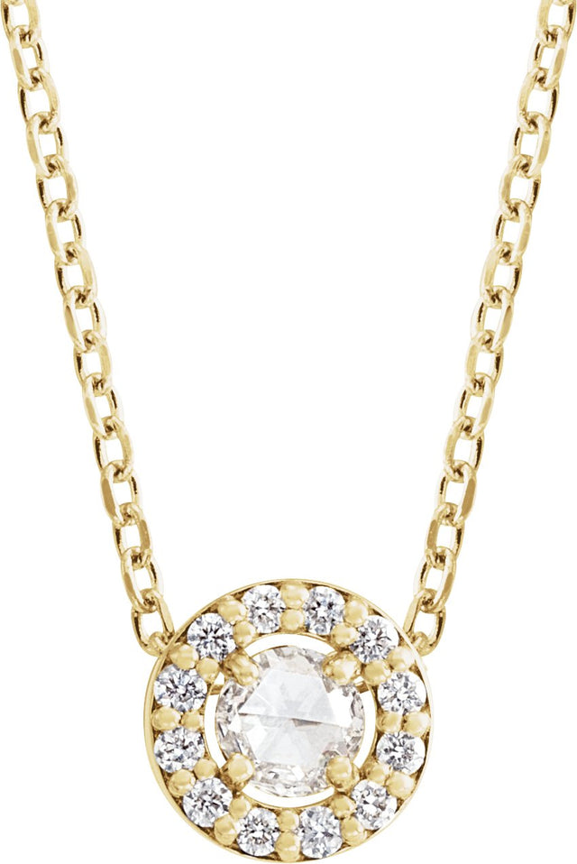 14K Gold Round Natural Diamond Halo-Style Rose-Cut Necklace or Pendant - Yellow Gold