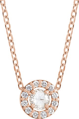 14K Gold Round Natural Diamond Halo-Style Rose-Cut Necklace or Pendant - Rose Gold