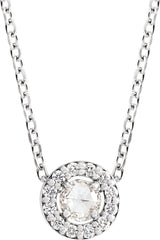 Platinum Round Natural Diamond Halo-Style Rose-Cut Necklace or Pendant