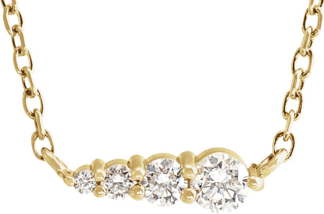 14K Gold Round Natural Diamond Graduated Necklace - Yellow Gold