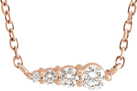 14K Gold Round Natural Diamond Graduated Necklace - Rose Gold