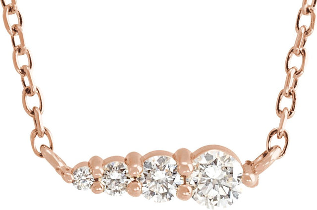 14K Gold Round Natural Diamond Graduated Necklace - Rose Gold