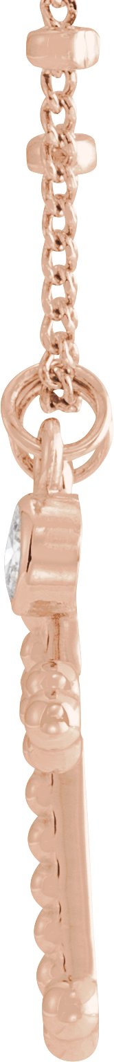 14K Gold Round Natural Diamond Accented Beaded Cross Necklace - Rose Gold - view 2