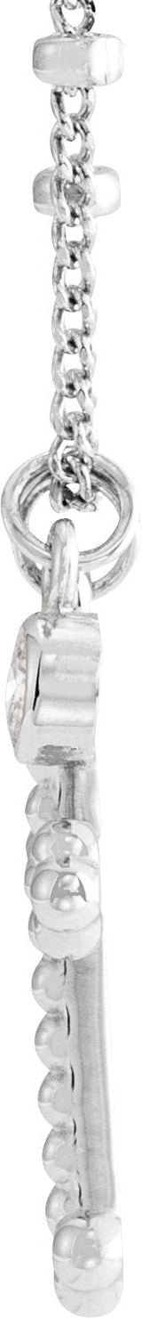 14K Gold Round Natural Diamond Accented Beaded Cross Necklace - White Gold - view 2