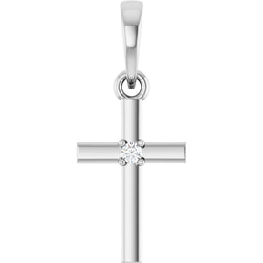 Platinum Round Natural Diamond Cross Necklace or Pendant – up to 0.015 CTW