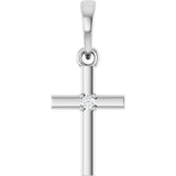 14K Gold Round Natural Diamond Cross Necklace or Pendant – up to 0.015 CTW - White Gold