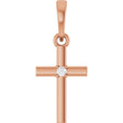 14K Gold Round Natural Diamond Cross Necklace or Pendant – up to 0.015 CTW - Rose Gold
