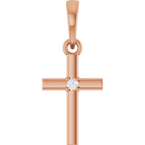 14K Gold Round Natural Diamond Cross Necklace or Pendant – up to 0.015 CTW - Rose Gold