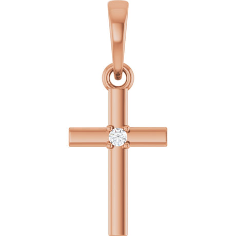14K Gold Round Natural Diamond Cross Necklace or Pendant – up to 0.015 CTW - Rose Gold