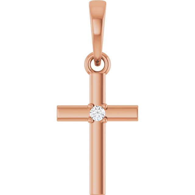 14K Gold Round Natural Diamond Cross Necklace or Pendant – up to 0.015 CTW - Rose Gold