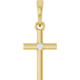 14K Gold Round Natural Diamond Cross Necklace or Pendant – up to 0.015 CTW - Yellow Gold