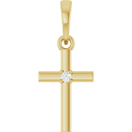 14K Gold Round Natural Diamond Cross Necklace or Pendant – up to 0.015 CTW - Yellow Gold