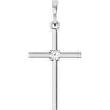 14K Gold Round Natural Diamond Cross Necklace or Pendant – up to 0.015 CTW - White Gold
