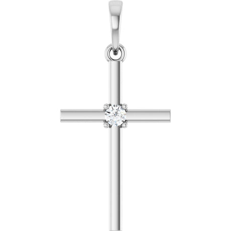 14K Gold Round Natural Diamond Cross Necklace or Pendant – up to 0.015 CTW - White Gold