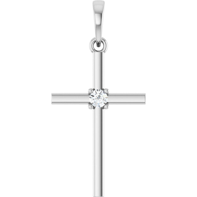 14K Gold Round Natural Diamond Cross Necklace or Pendant – up to 0.015 CTW - White Gold