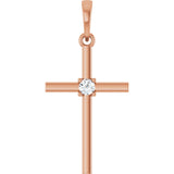 14K Gold Round Natural Diamond Cross Necklace or Pendant – up to 0.015 CTW - Rose Gold