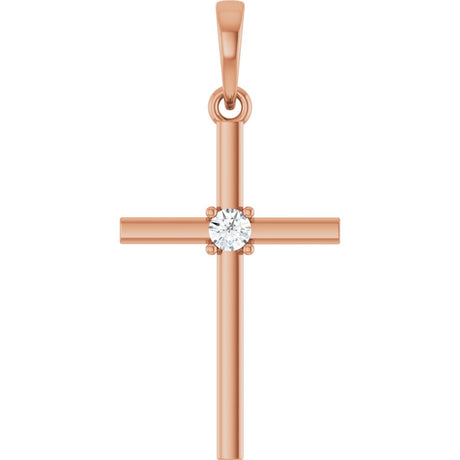 14K Gold Round Natural Diamond Cross Necklace or Pendant – up to 0.015 CTW - Rose Gold