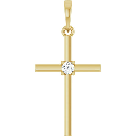 14K Gold Round Natural Diamond Cross Necklace or Pendant – up to 0.015 CTW - Yellow Gold