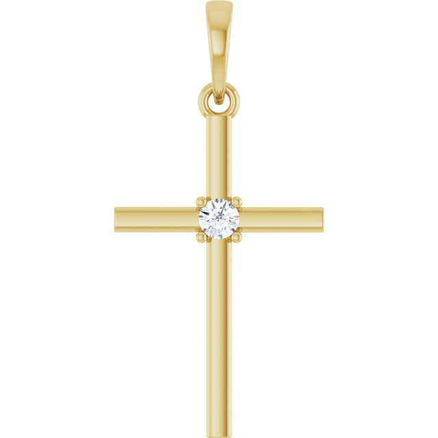 14K Gold Round Natural Diamond Cross Necklace or Pendant – up to 0.015 CTW - Yellow Gold