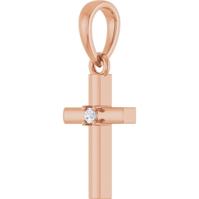 14K Gold Round Natural Diamond Cross Necklace or Pendant – up to 0.015 CTW - Rose Gold - view 2