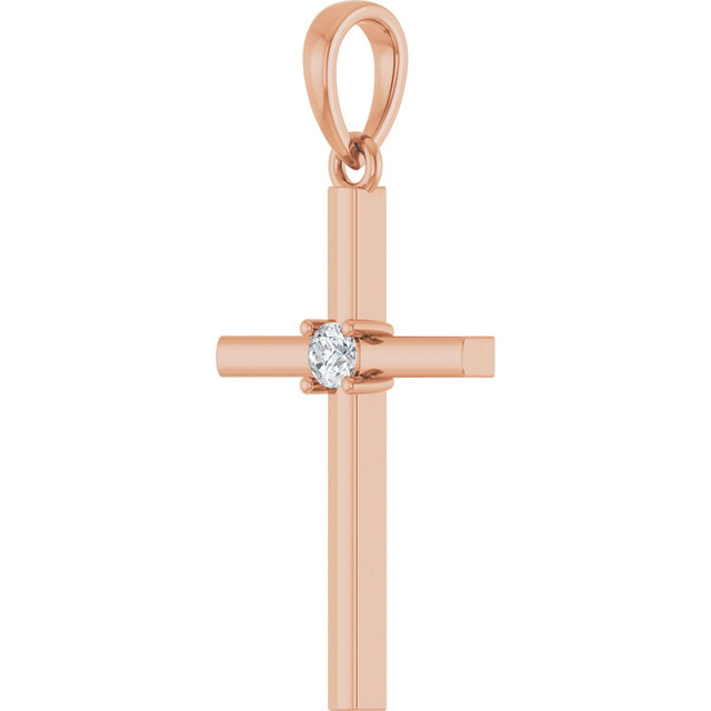 14K Gold Round Natural Diamond Cross Necklace or Pendant – up to 0.015 CTW - Rose Gold - view 2