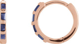 14K Gold Straight Baguette Natural Blue Sapphire Baguette Huggie Earrings - Rose Gold