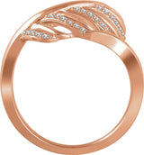 14K Gold Round Natural Diamond Leaf Ring III - Rose Gold - view 2