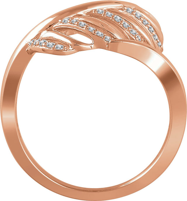 14K Gold Round Natural Diamond Leaf Ring III - Rose Gold - view 2