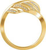 14K Gold Round Natural Diamond Leaf Ring III - Yellow Gold - view 2