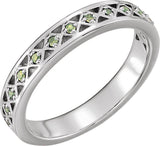 14K Gold Round Natural Peridot Stackable Ring - White Gold