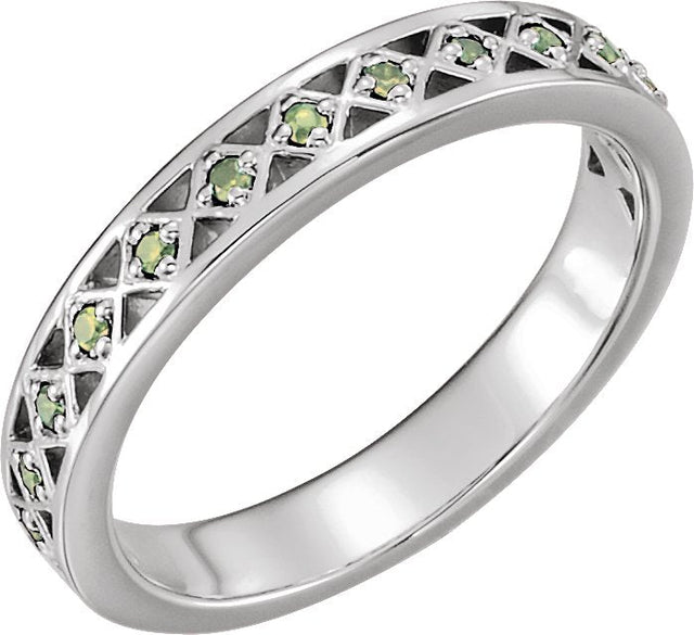 Platinum Round Natural Peridot Stackable Ring
