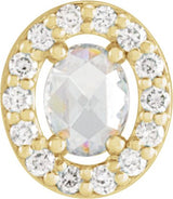 14K Gold Natural Diamond Oval Rose-Cut Halo-Style Pendant - Yellow Gold