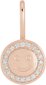 14K Gold Round Natural Diamond Smiley Face Pendant - Rose Gold