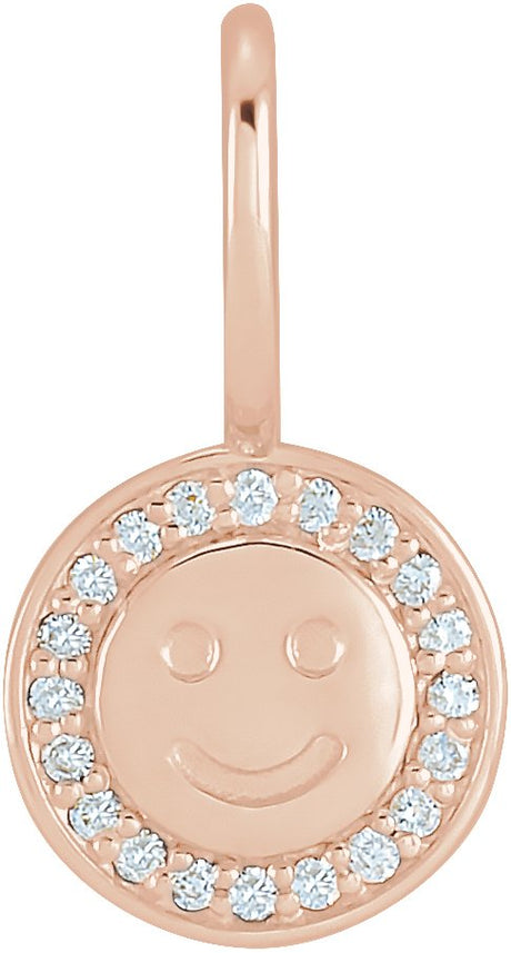 14K Gold Round Natural Diamond Smiley Face Pendant - Rose Gold