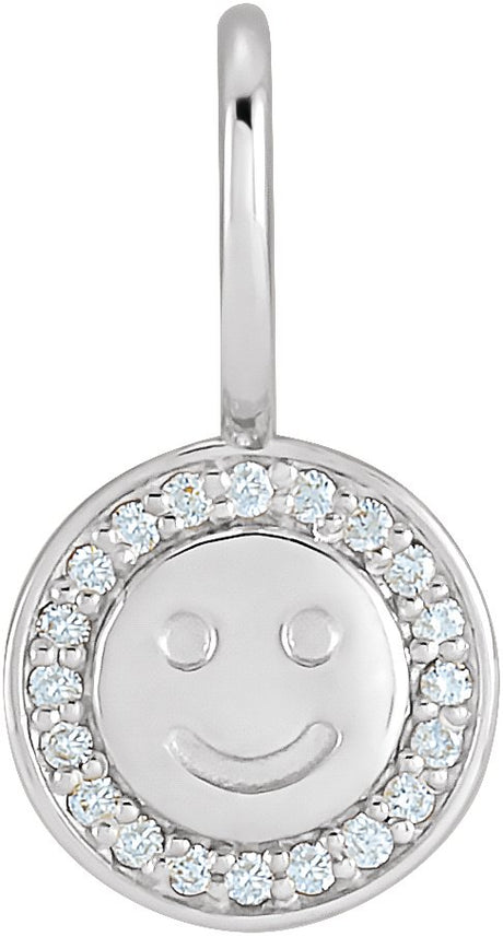 Platinum Round Natural Diamond Smiley Face Pendant