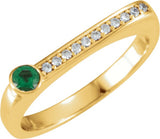 14K Gold Round Natural Emerald Family Stackable Ring II - Yellow Gold