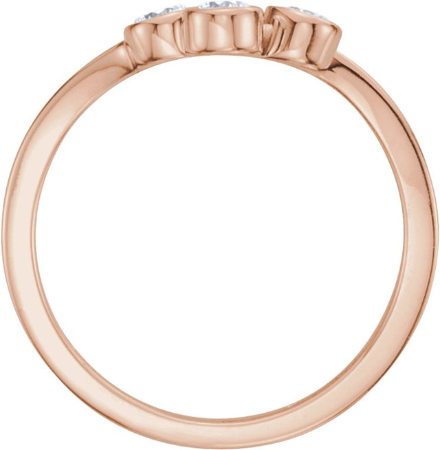 14K Gold Round Natural Diamond Three-Stone Bezel-Set Ring – 3mm Stones - Rose Gold - view 2