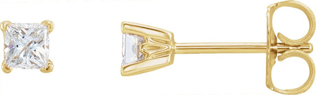 14K Gold Natural Diamond Square 4-Prong V-End Scroll Setting® Stud Earrings - Yellow Gold