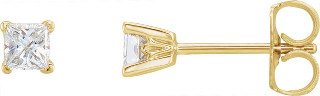 14K Gold Natural Diamond Square 4-Prong V-End Scroll Setting® Stud Earrings - Yellow Gold