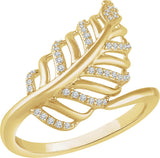14K Gold Round Natural Diamond Leaf Ring III - Yellow Gold
