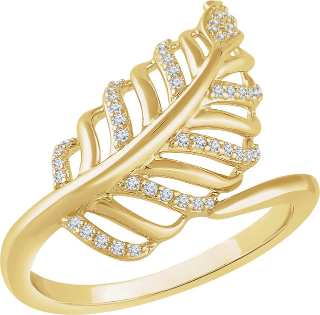 14K Gold Round Natural Diamond Leaf Ring III - Yellow Gold