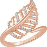 14K Gold Round Natural Diamond Leaf Ring III - Rose Gold