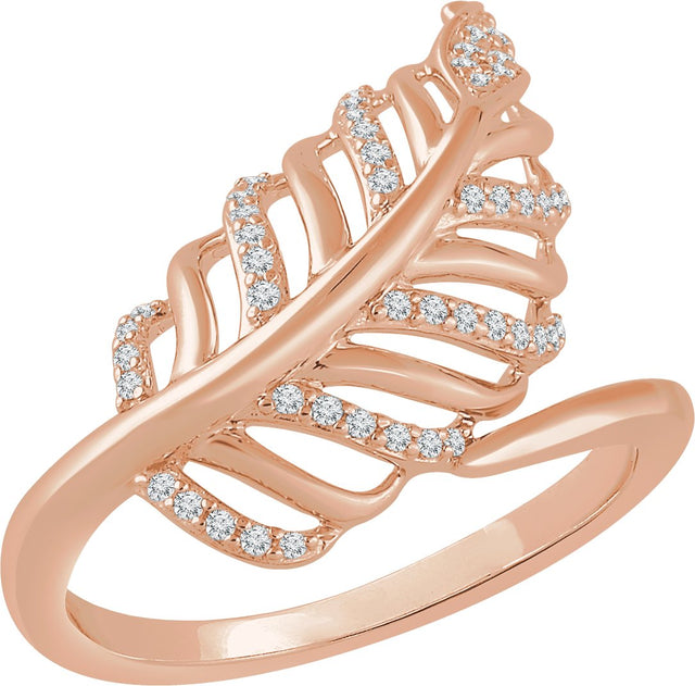 14K Gold Round Natural Diamond Leaf Ring III - Rose Gold