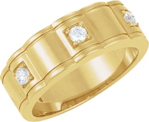 14K Gold Round Natural Diamond Three-Stone Ring II - Yellow Gold