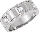 14K Gold Round Natural Diamond Three-Stone Ring II - White Gold