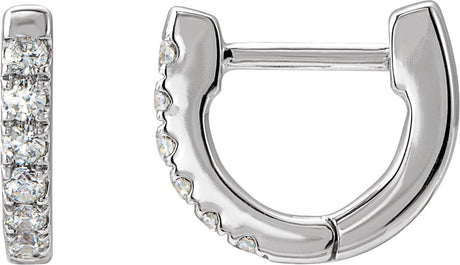 14K Gold Round Natural Diamond Accented U-Hoop Earrings – 8.1x8.1mm - White Gold