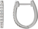 14K Gold Round Natural Diamond Accented U-Hoop Earrings – 8.1x8.1mm - White Gold