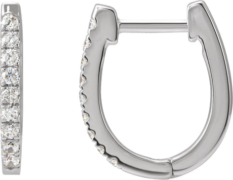 14K Gold Round Natural Diamond Accented U-Hoop Earrings – 8.1x8.1mm - White Gold